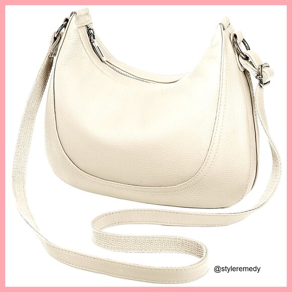 Genuine Cowhide Leather Shoulder Bag Crescent Handbag Purse
